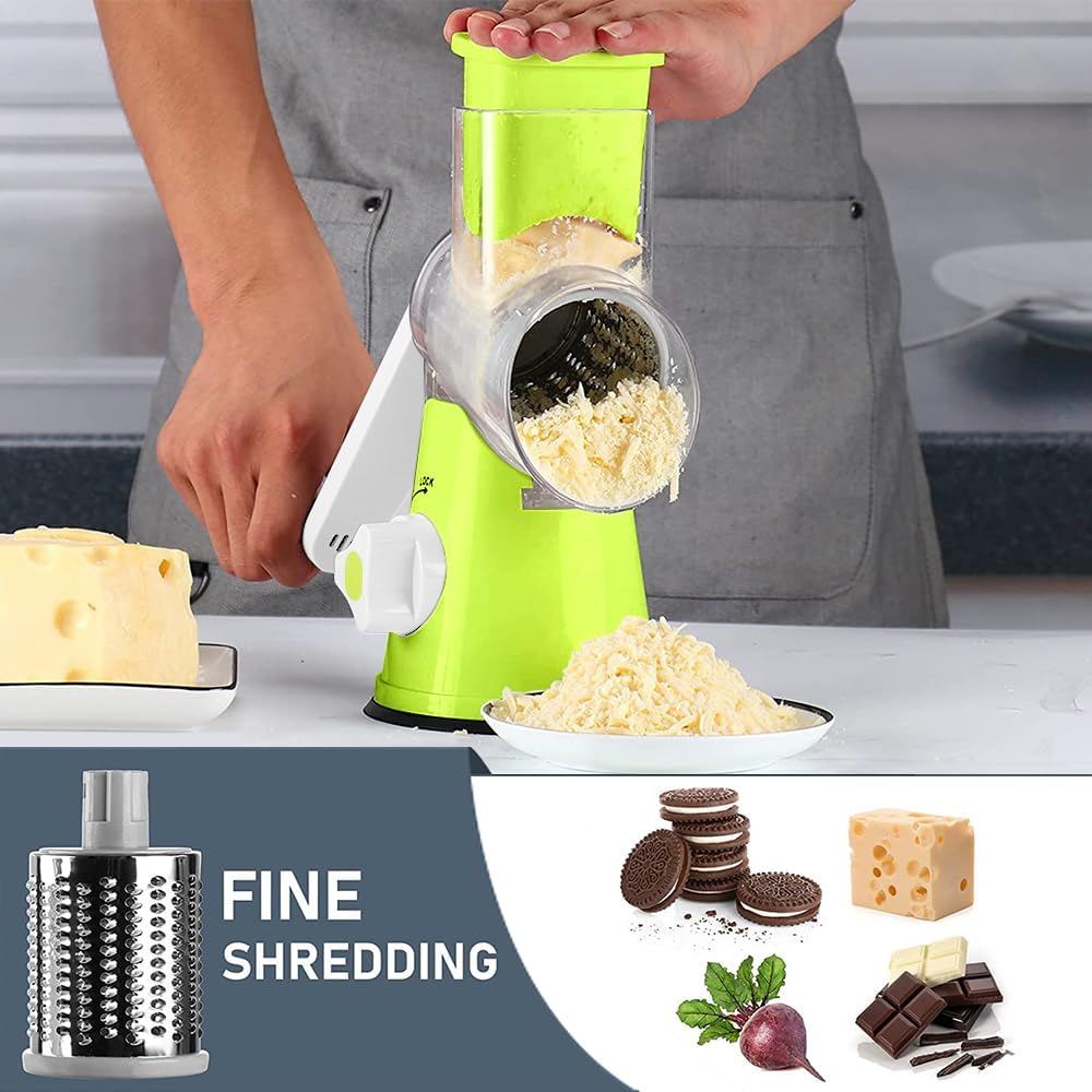 Vegetable Slicer with 3 Interchangeable Blades, Easy to Clean Rotary Grater Slicer for Fruit, Vegetables, Nuts