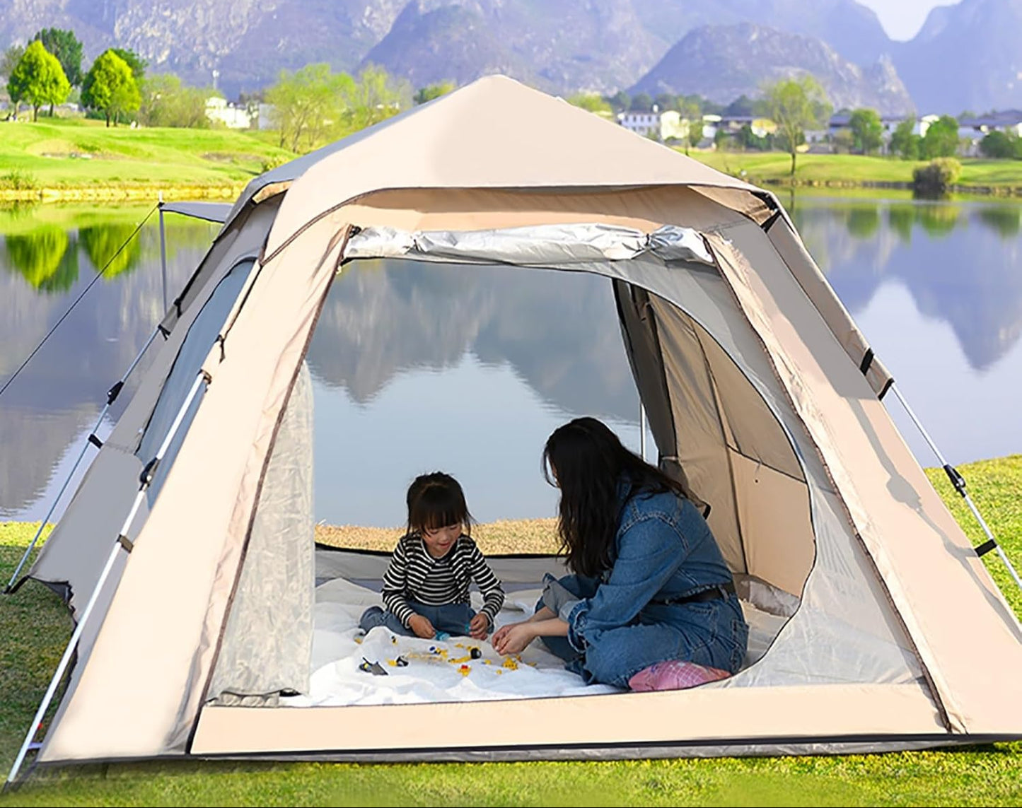 Instant Easy Setup Camping Tent - Waterproof Tent with Dual-Layer Design & Ventilation