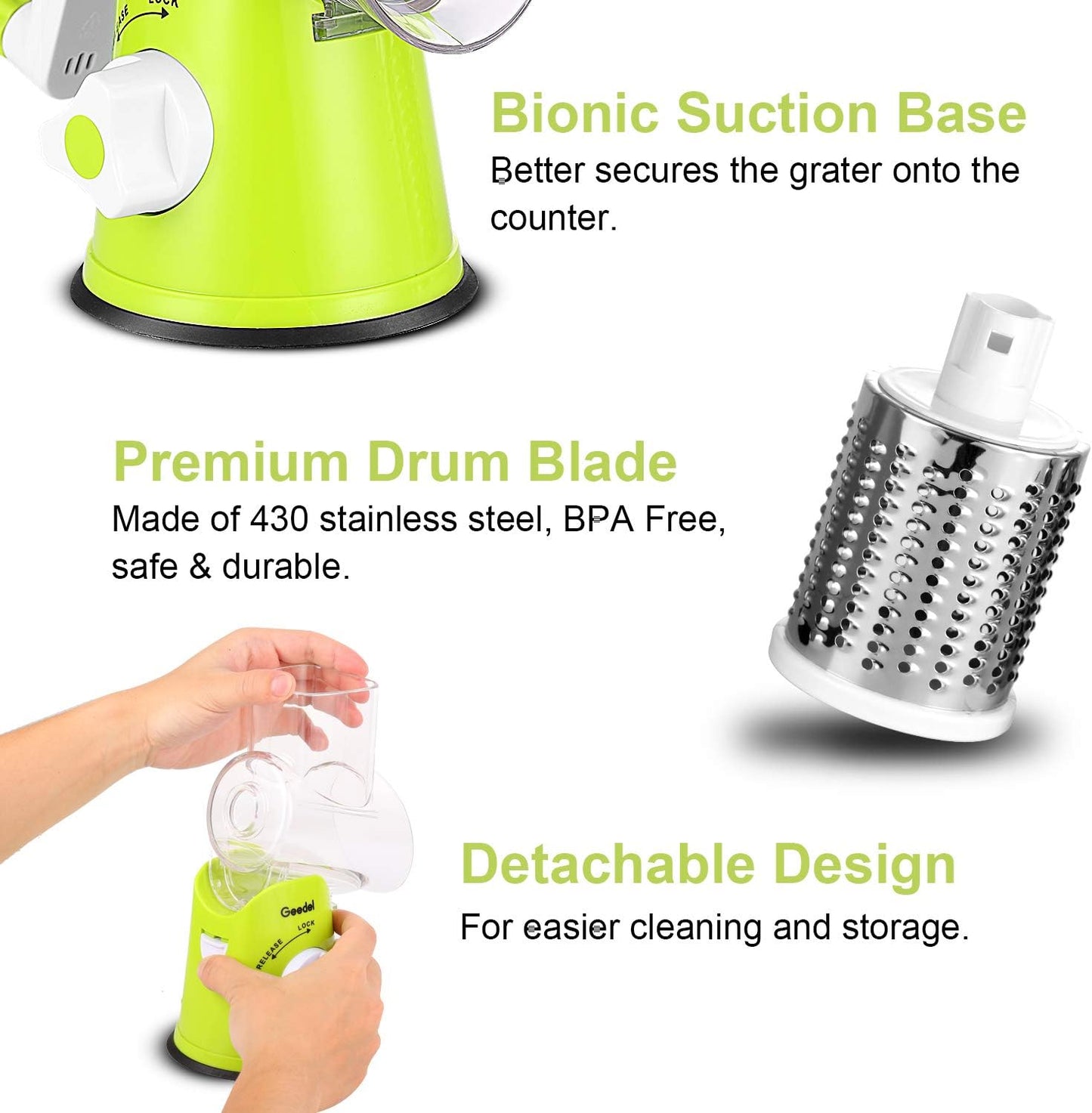 Vegetable Slicer with 3 Interchangeable Blades, Easy to Clean Rotary Grater Slicer for Fruit, Vegetables, Nuts