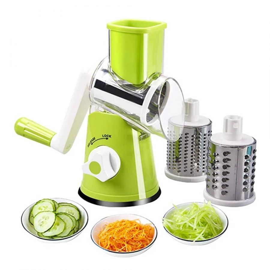 Vegetable Slicer with 3 Interchangeable Blades, Easy to Clean Rotary Grater Slicer for Fruit, Vegetables, Nuts