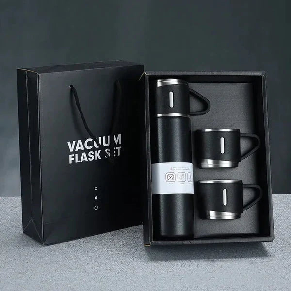 500Ml Hot And Cold Double Wall Stainless Steel Insulated Sport Vacuum Flask Tea Gift Box Set With Two Cups