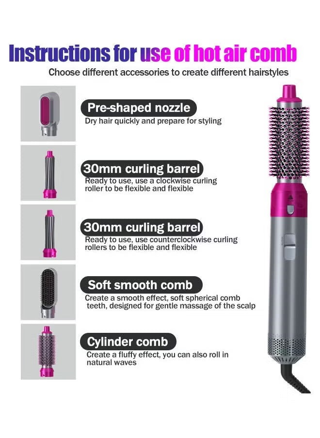 5-in-1 Hair Dryer Styling Tool – Versatile Hot Air Brush with Interchangeable Attachments