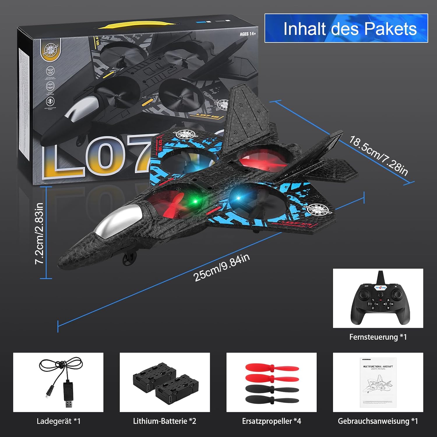 L0712 2.4GHz Remote Control Quadcopter Airplane – Auto-Hovering RC Fighter Jet with 3D Flip, Colored Lights, and USB Charging – Ideal for Beginners, Kids, and Adults