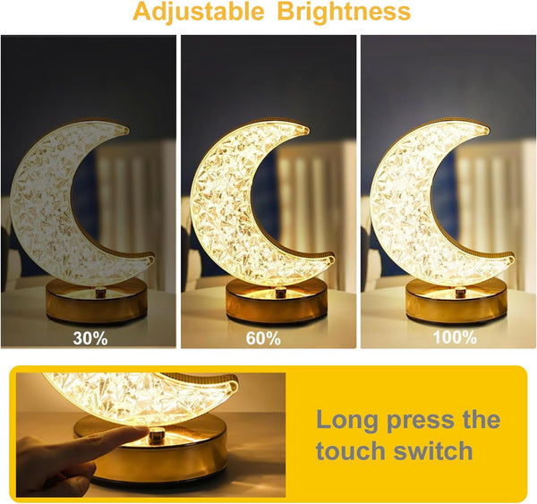 Crystal Table Lamp | Moon Shape Touch Control Lamp with 3 Color