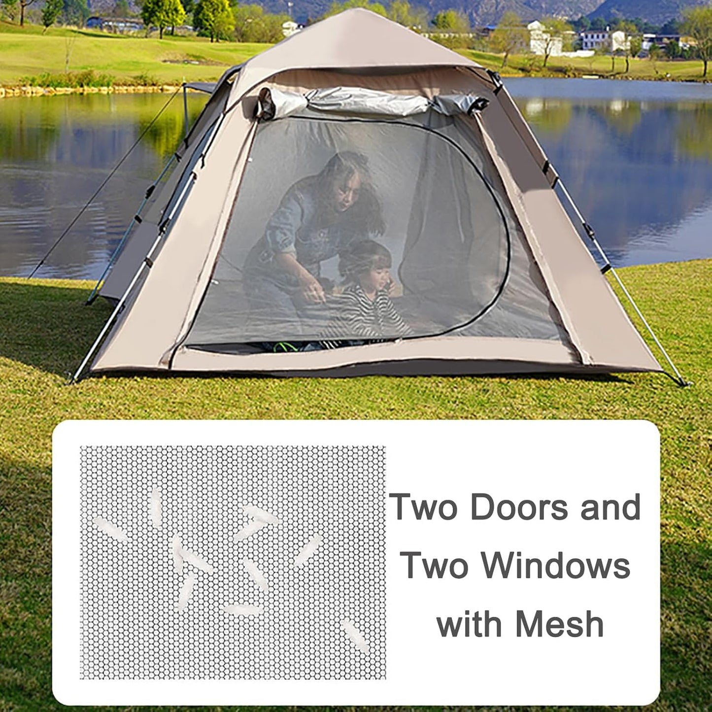 Instant Easy Setup Camping Tent - Waterproof Tent with Dual-Layer Design & Ventilation