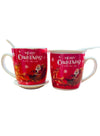 Christmas Beautiful Couple Gift Set, 2 Large Cups with Lid and Spoon (Red)