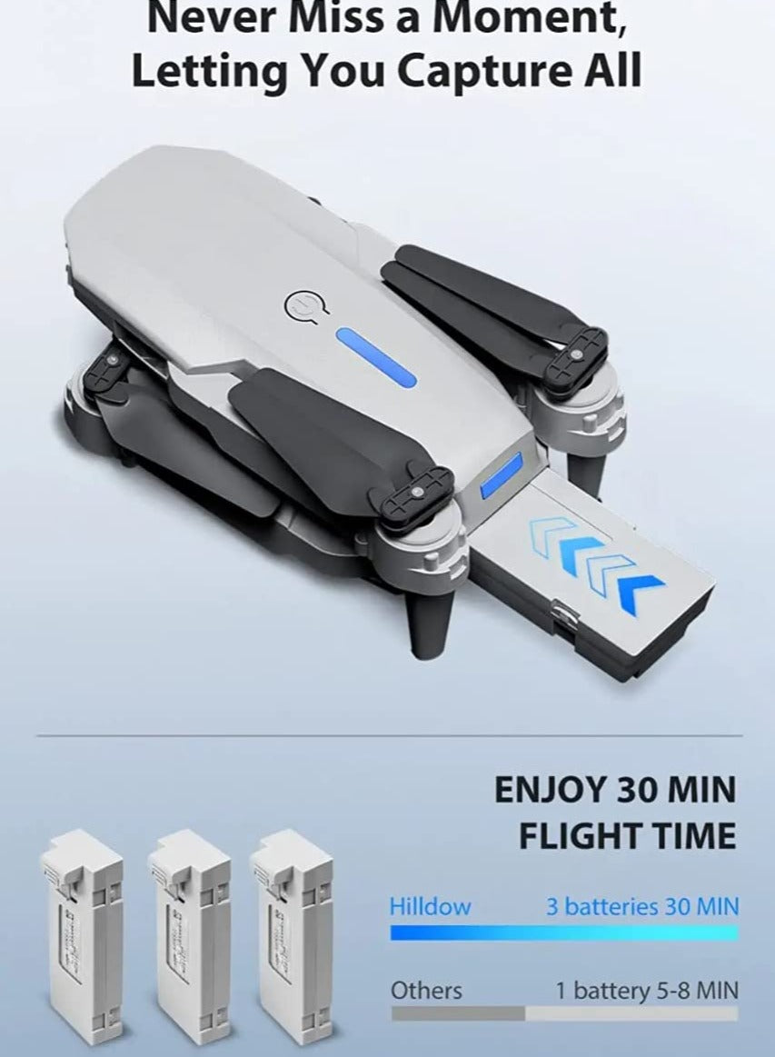 E88 Drone with Dual HD Camera, Wide Angle Lens, Video for Adults and Beginners and External Carrying Bag